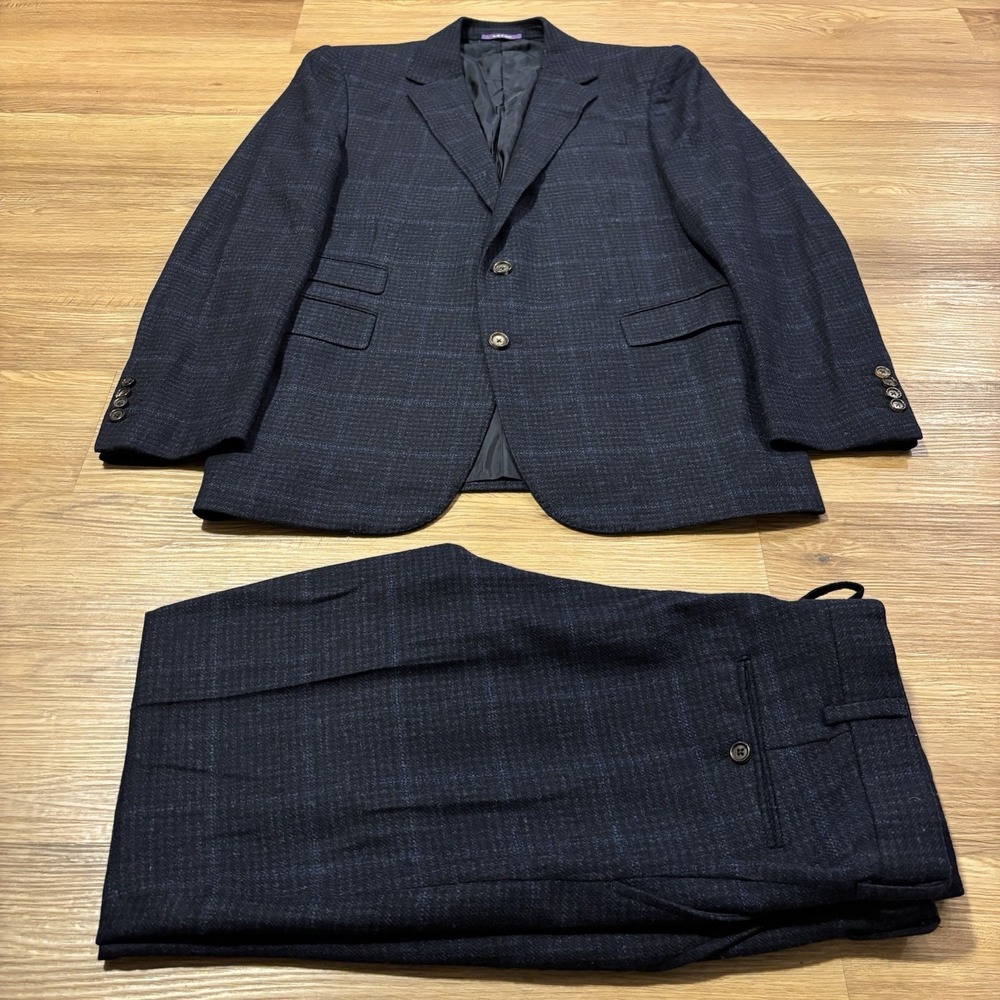 Ralph Lauren Purple Label "Gregory" Suit Slim 42L/34x32 Navy Guncheck 100% Wool